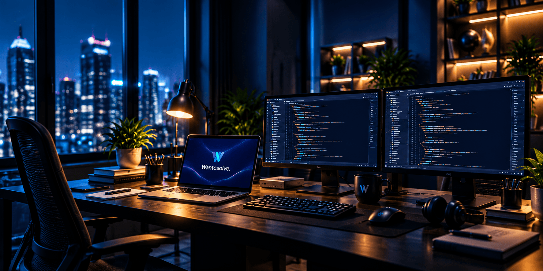 Modern software engineering workspace with development screens